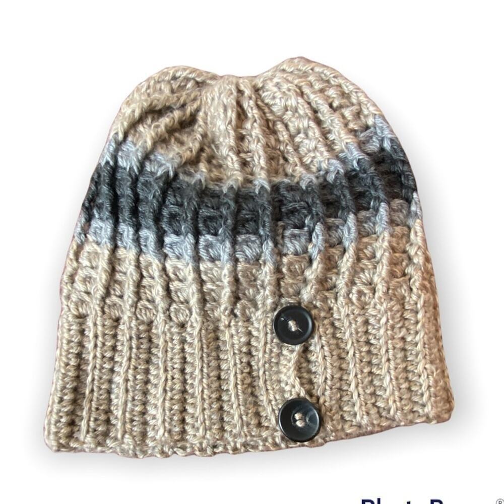 Women's Tan & Blue Striped Knit Hat O/S